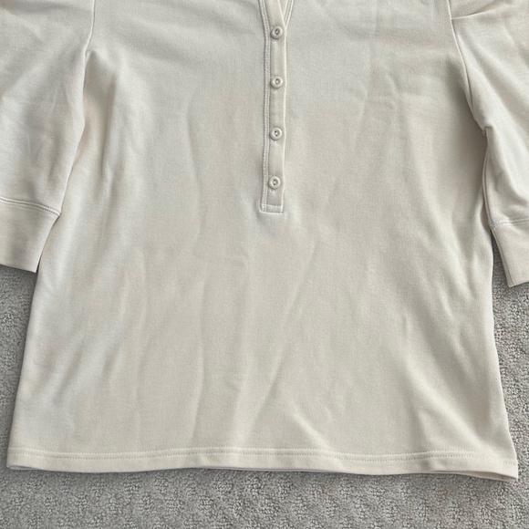Rebecca Minkoff Janine Puff Sleeve Cotton Henley Top Cream M Casual Feminine - Picture 6 of 13